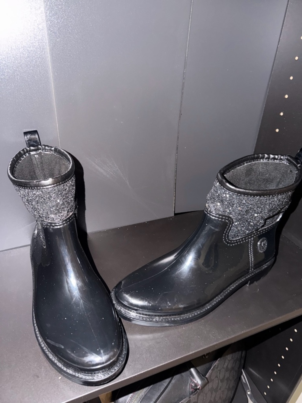 Michael Kors Women's Black Glitter Ankle Rain Boots - Picture 3 of 4